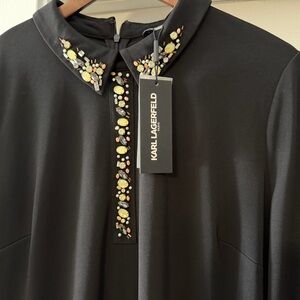 Karl Lagerfeld Black Midi Dress with Embellished Collar